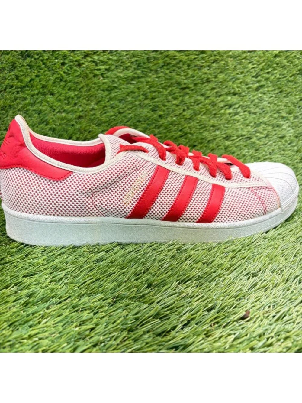 Adidas Superstar Adicolor Mens Size 12 White Red Athletic Walking Shoes Sneakers